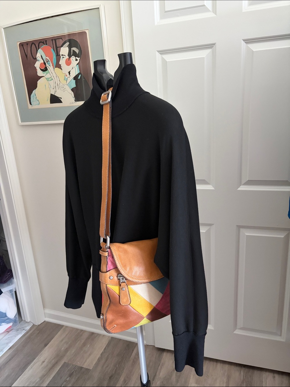Fossil Patchwork Leather Shoulder Bag Multicolor Boho Hippie Purse